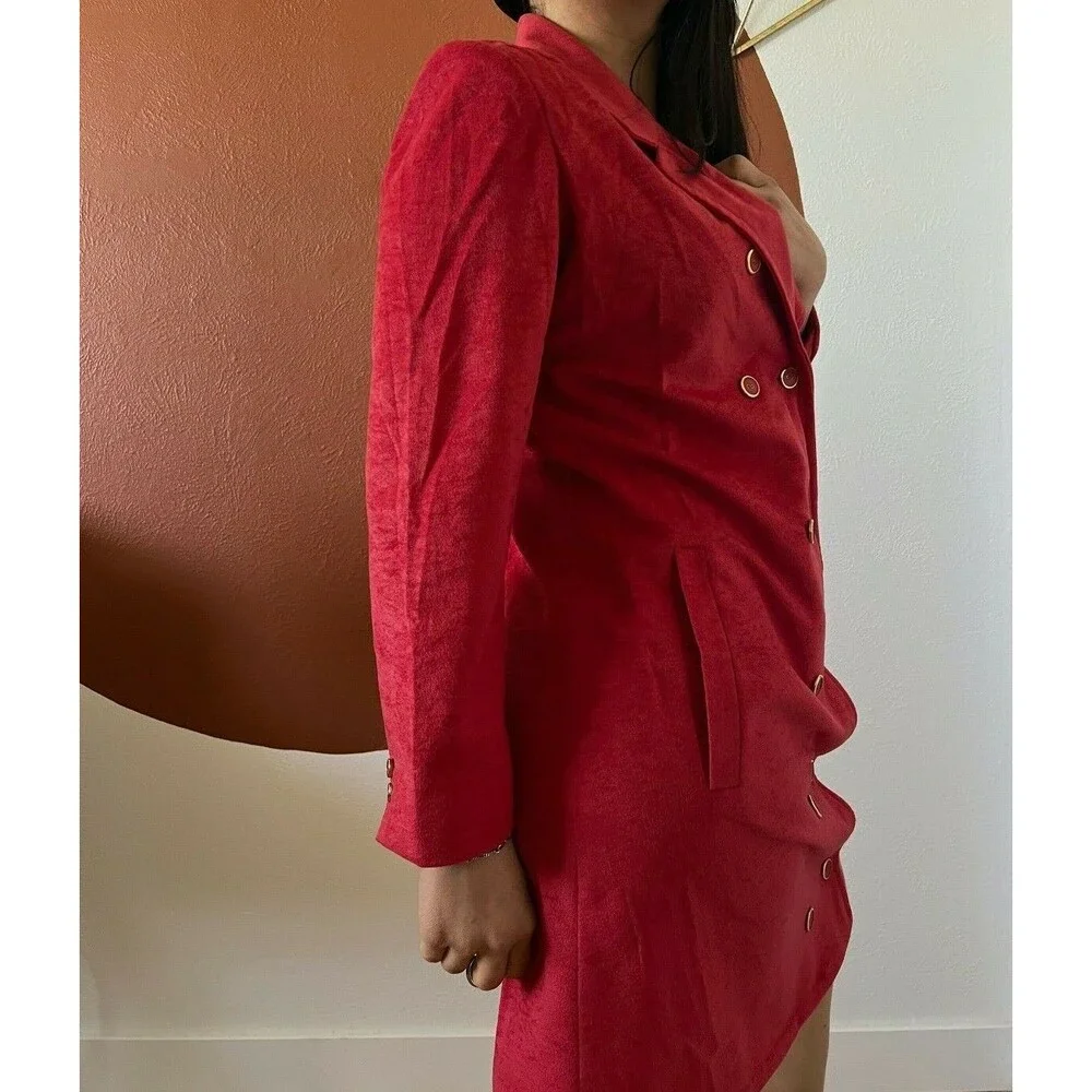 vtg 60s red coat dress long sleeve‎ double breasted pockets mini wedding guest 8